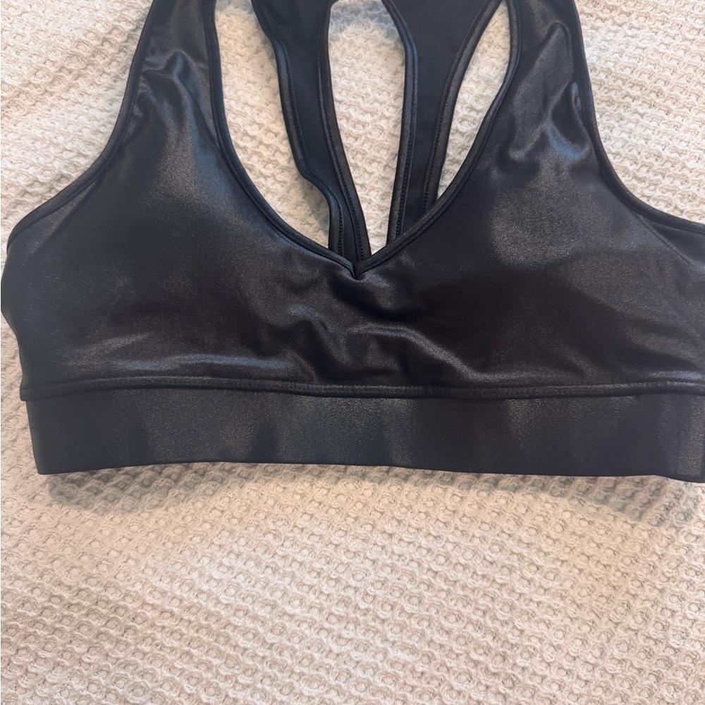 Carbon Glossy Black Racerback Sports Bra